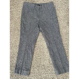 Ann Taylor Factory Sz 8 Wide Leg Linen Blend Pants Blue Cuff Bottom Pockets